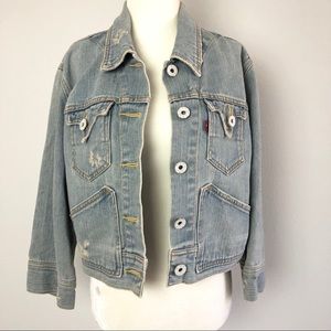 Distressed Light Wash Levi’s Cropped Denim Jacket